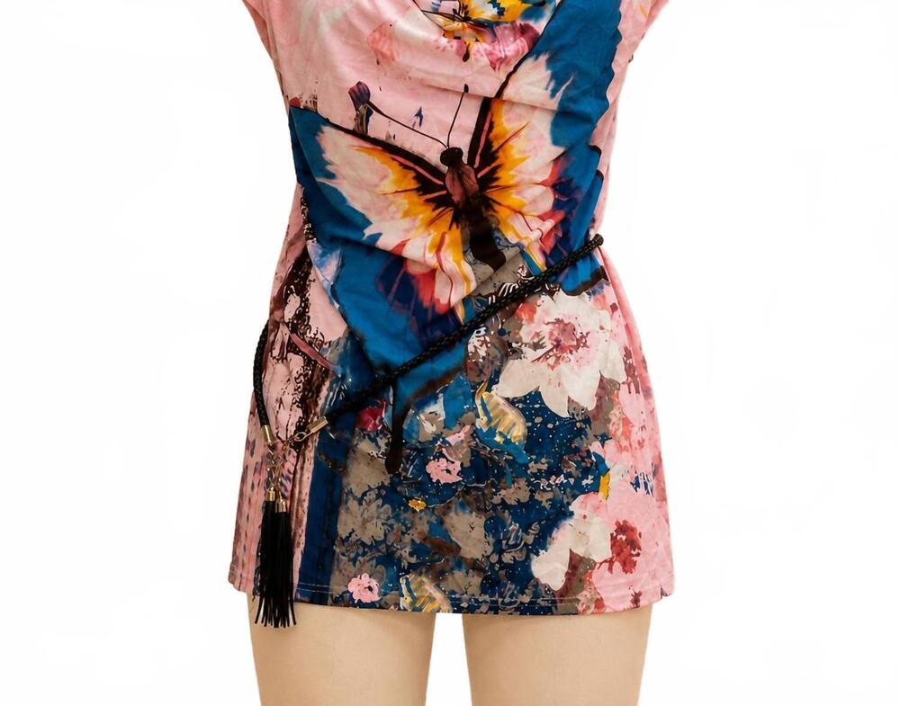 NEW PARIS PARIS women's belted cowl neck tunic top in butterfly pink